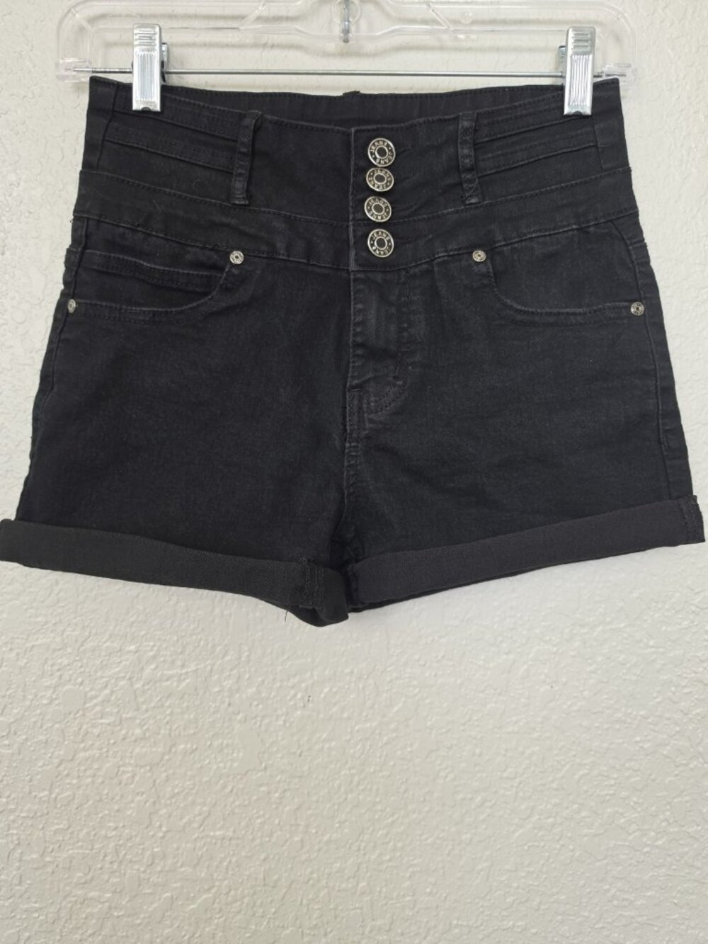 Silver Crush Women's Juniors Black High Rise Cuffed Stretch Denim Shorts 5 27